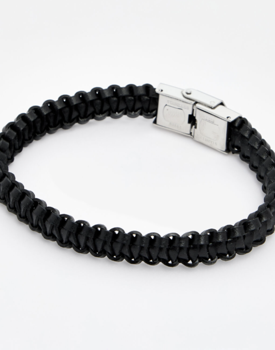 GiltVibes - MAUDELLA Black Stainless Steel Genuine Leather Bracelet