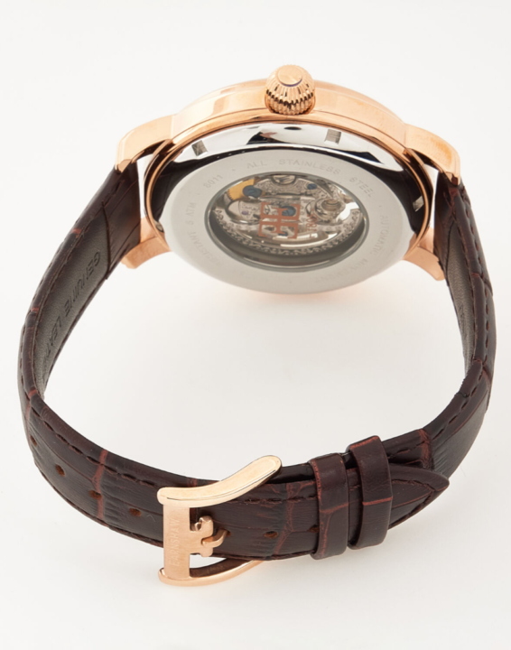 Earnshaw Brown Leather Automatic Skeleton Watch