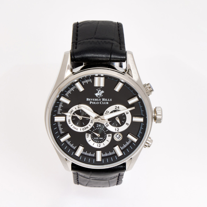 Beverly Hills Polo Club Black Leather Chronograph Watch